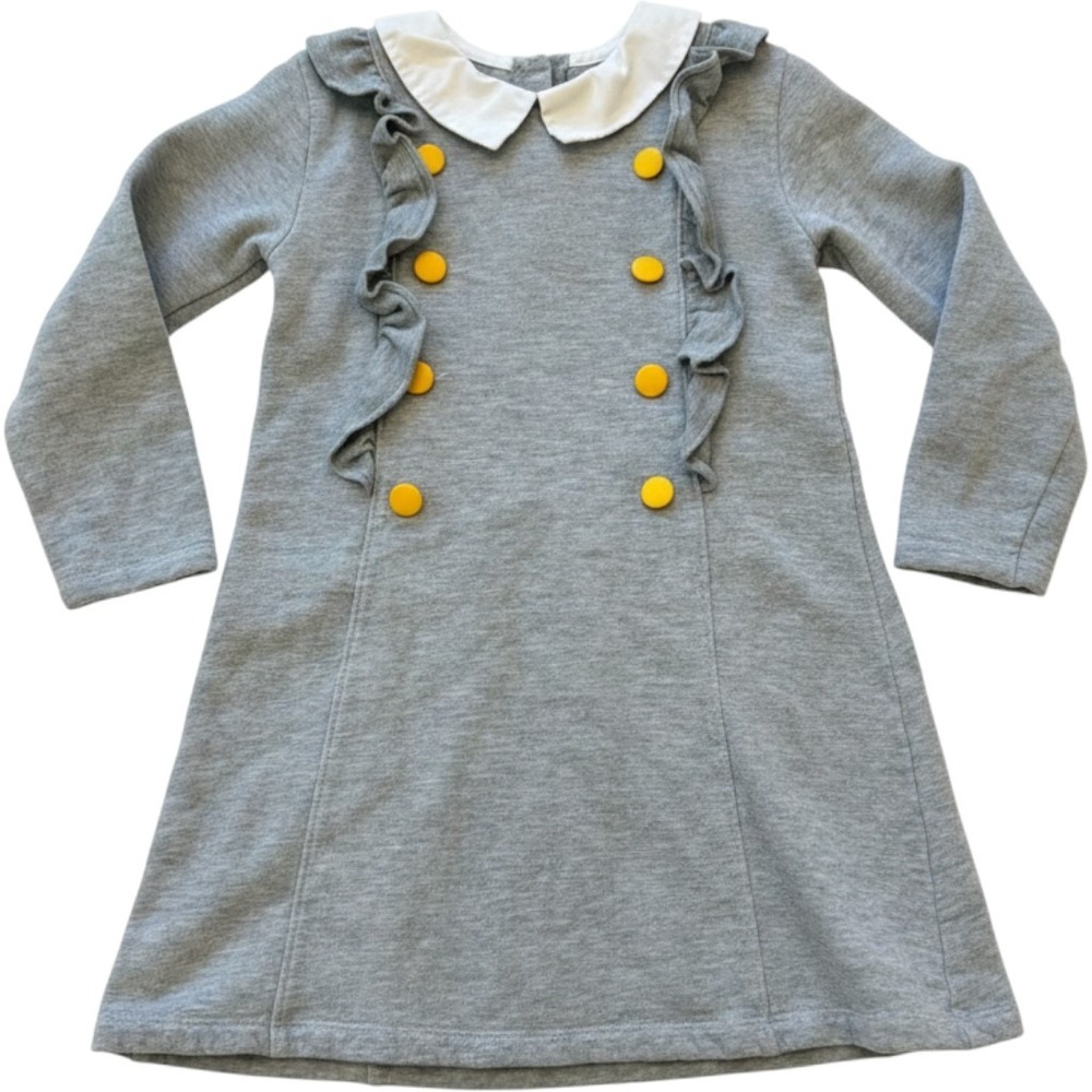 Bella Bliss Ruffle Dress Kids 7 Gray Peter Pan Collar Long Sleeve Knit